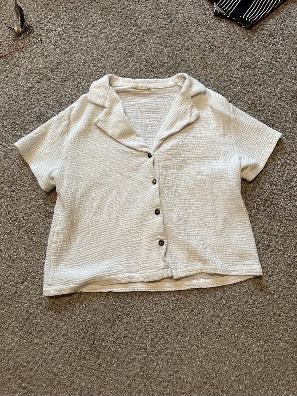 Altar'd State Cream Button-Front Short Sleeve Camp Collar Top